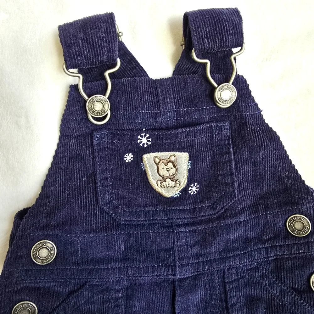 NWT NEWBORN BOYS OVERALLS Navy Corduroy PUPPY DOG HUSKY CUTE BABY BLUES (Q3) - Picture 1 of 3
